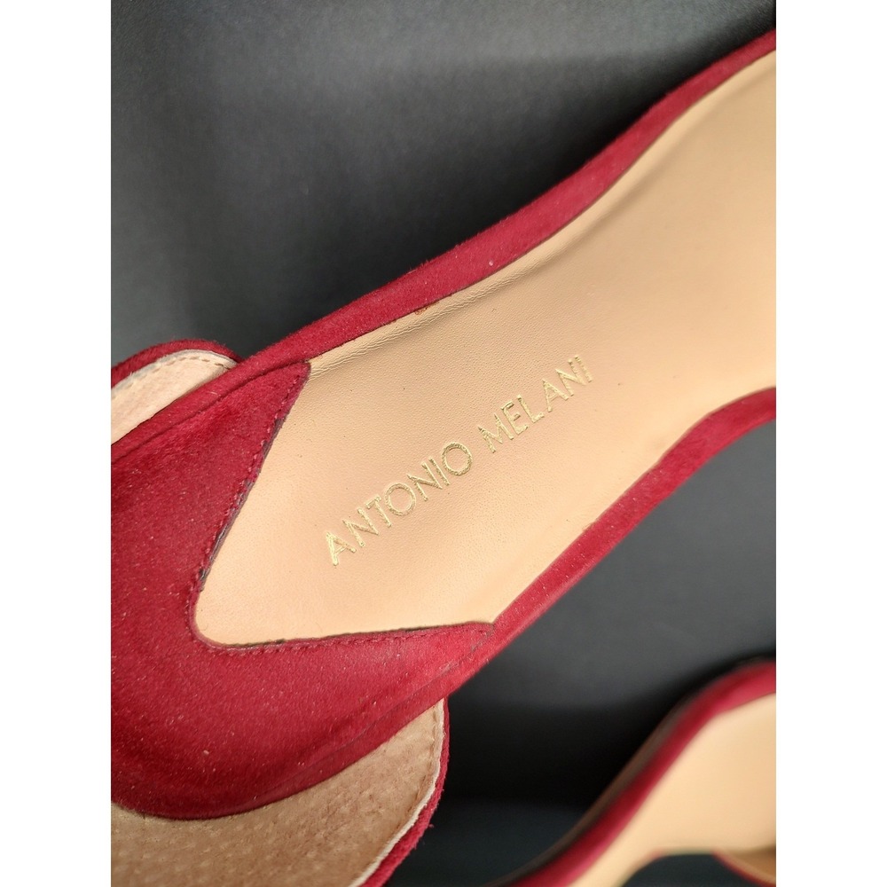 Antonio Melani Red Suede Block Heel Ankle Strap Sandals Women's Size 9.5M - Picture 4 of 11